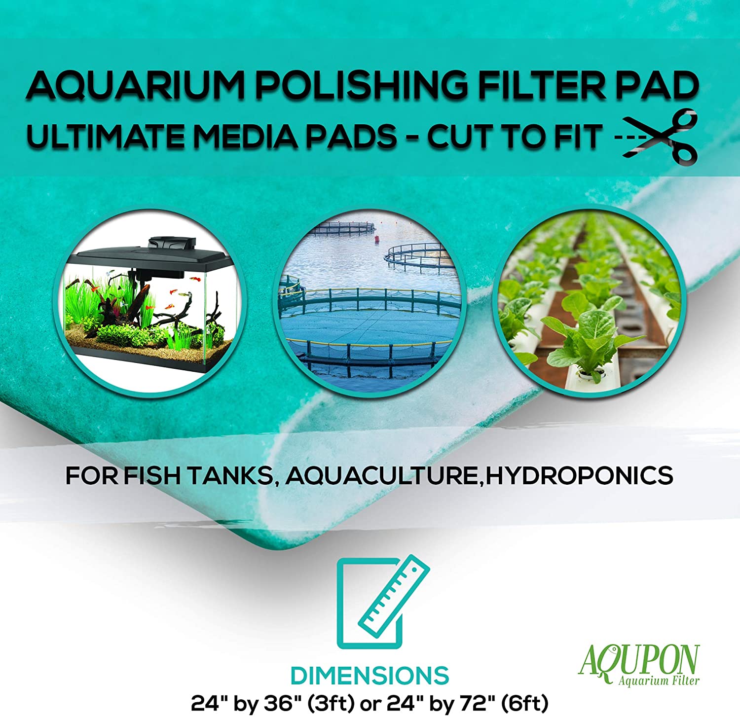 AQUPON Aquarium Polishing Filter Pad 50 Micron - Ultimate Media Pads - Cut to Fit 24" by 36" - for Fish Tanks, Aquaculture, Hydroponics - USA Manufacturer